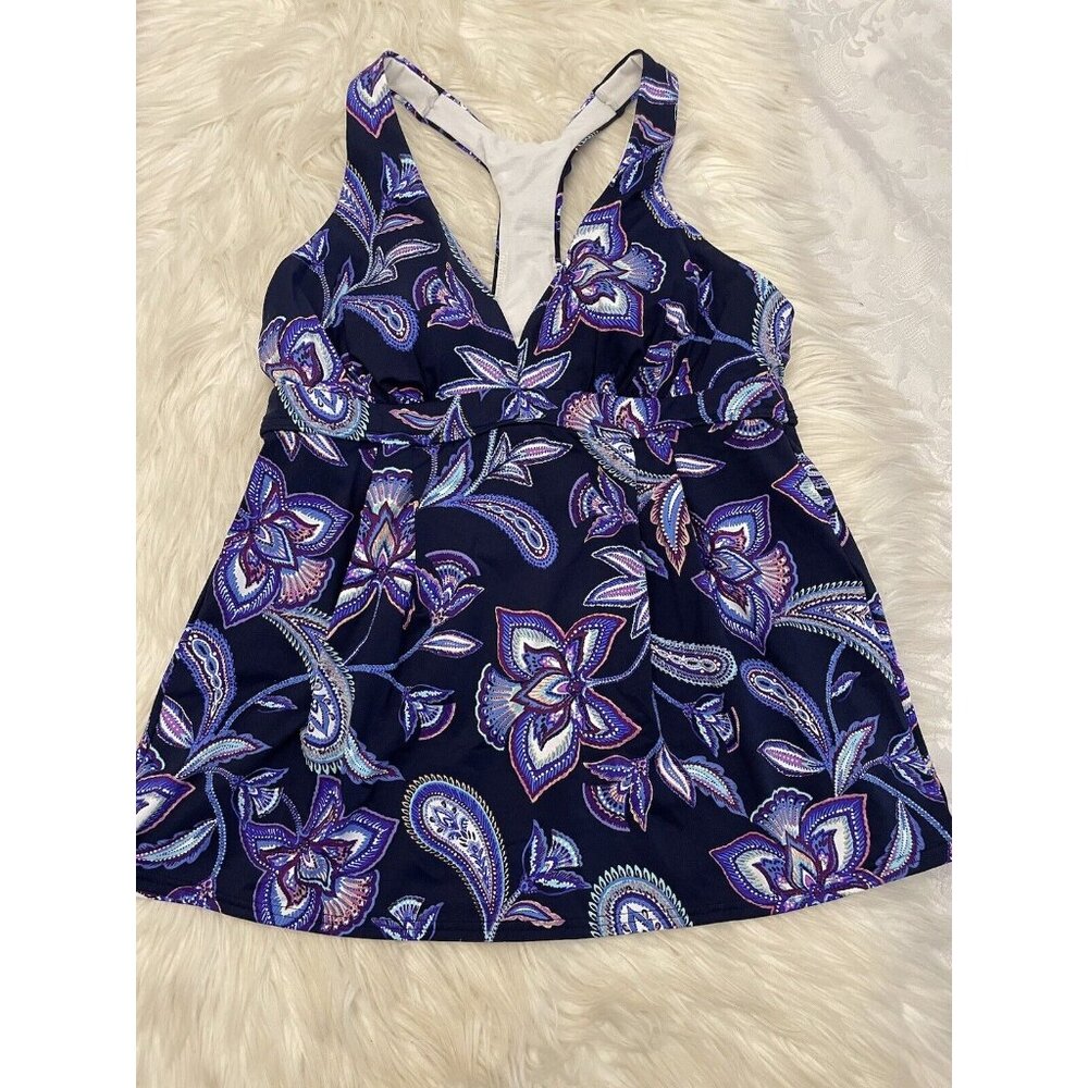 Lands’ End Size 6 Blue Purple Floral Racerback Tankini Top Swim Suit Slimming